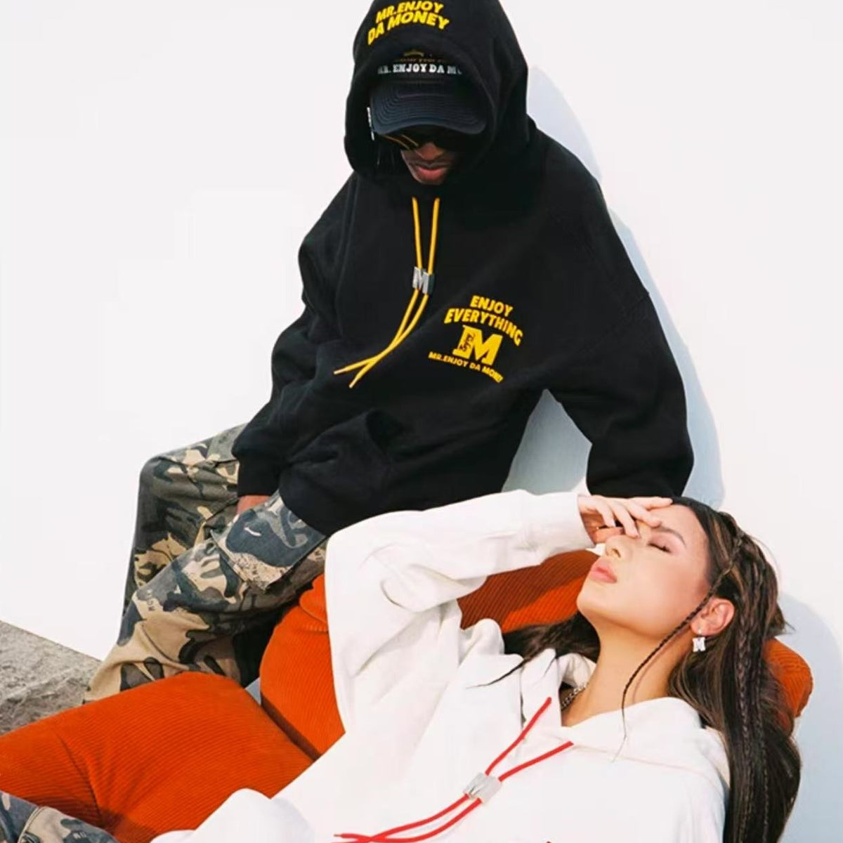 MEDM M Button Drawstring with Letter Print Hoodie
