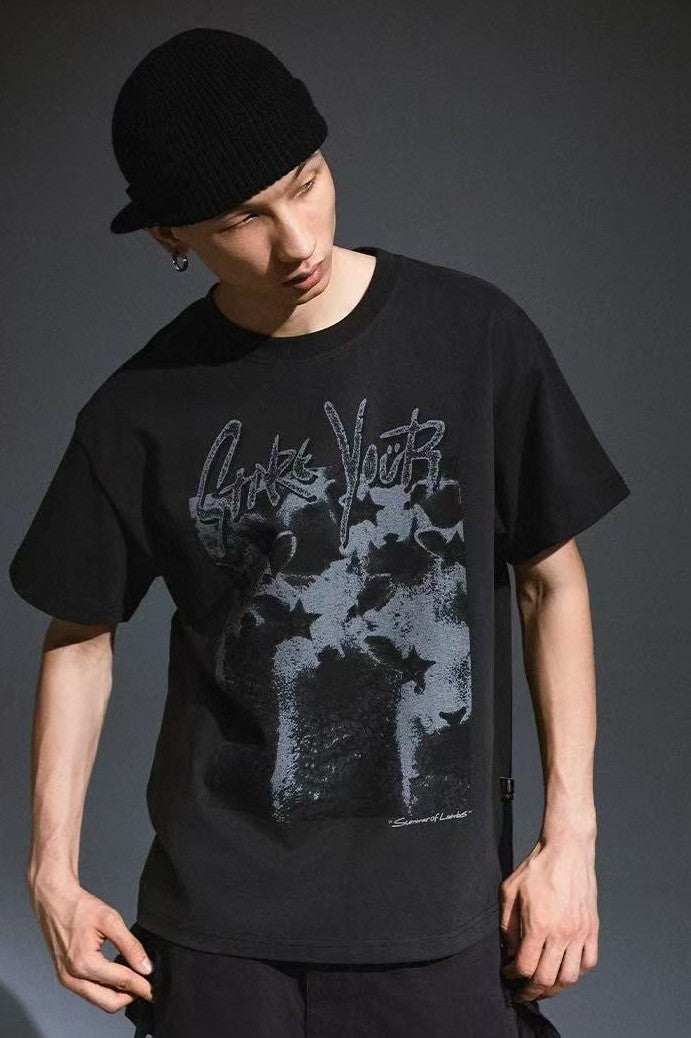 REMEDY Washed Distressed printing Short-sleeve T-shirt