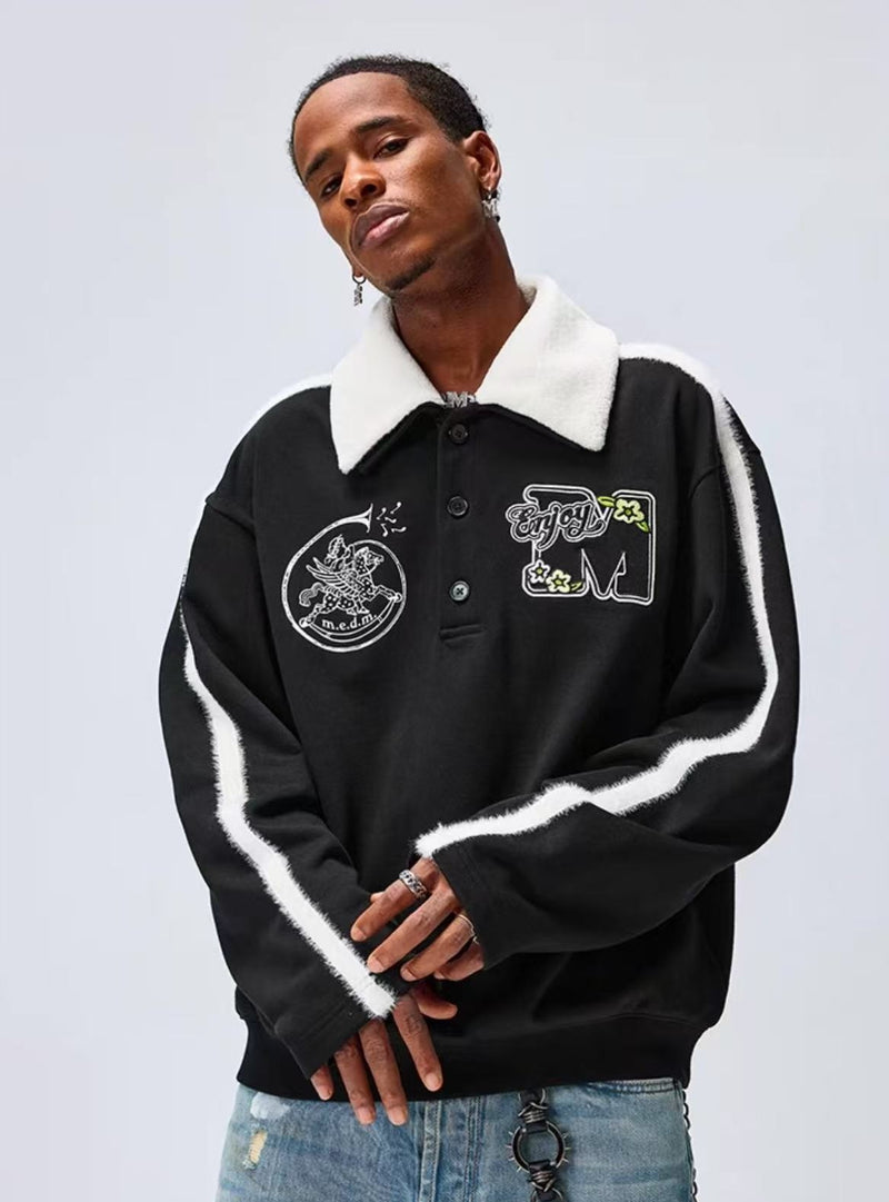 MEDM Pegasus Fur Collar Polo Sweatshirt