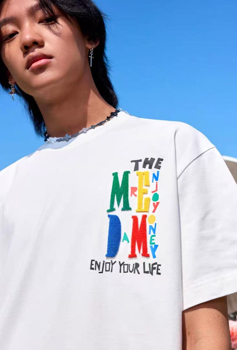 MEDM Colorful Floral Paper-cut Short-sleeved T-shirt