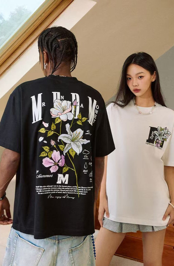 MEDM Flowers Blooming 3D Embroidered LOGO Short-sleeve T-shirt