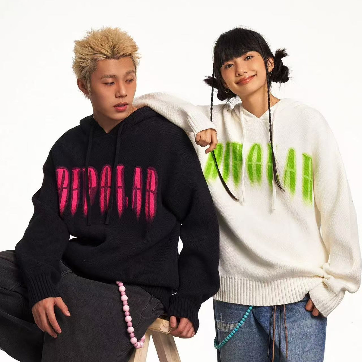 BIPOLAR Direct Print Letter Hooded Sweater