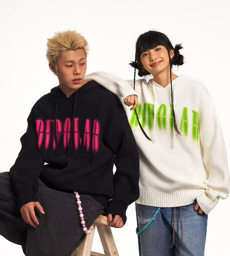 BIPOLAR Direct Print Letter Hooded Sweater