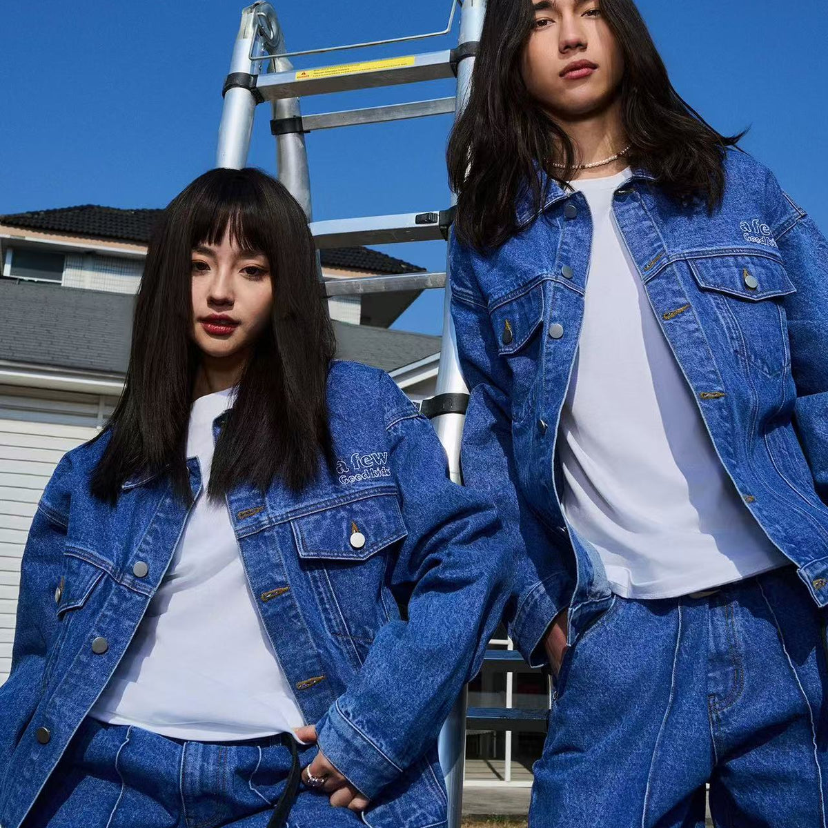 AFGK Three Angels Topstitch Embroidered Denim Jacket