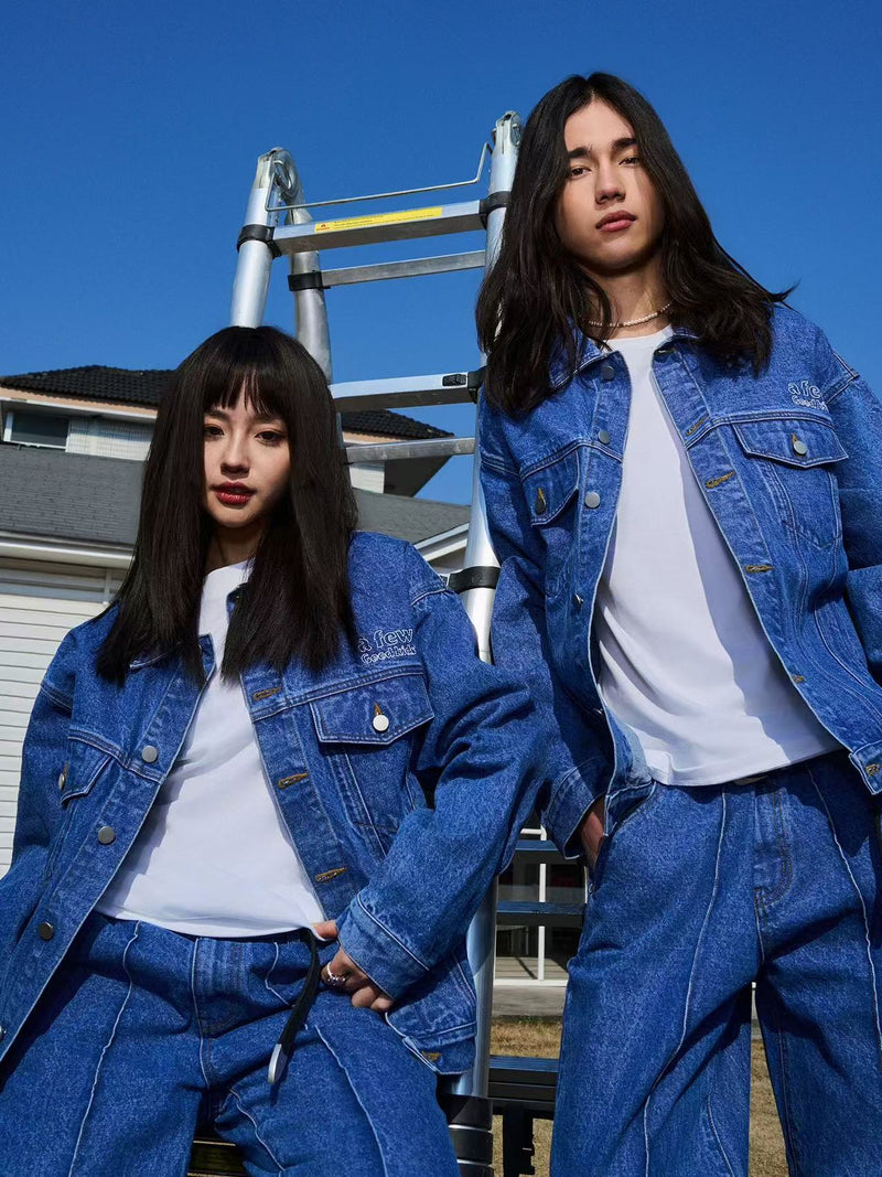 AFGK Three Angels Topstitch Embroidered Denim Jacket