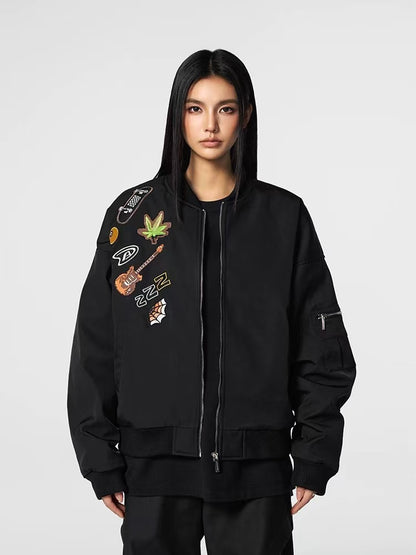 ACHOCK Badge Embroidered Heavy Duty Bomber Jacket