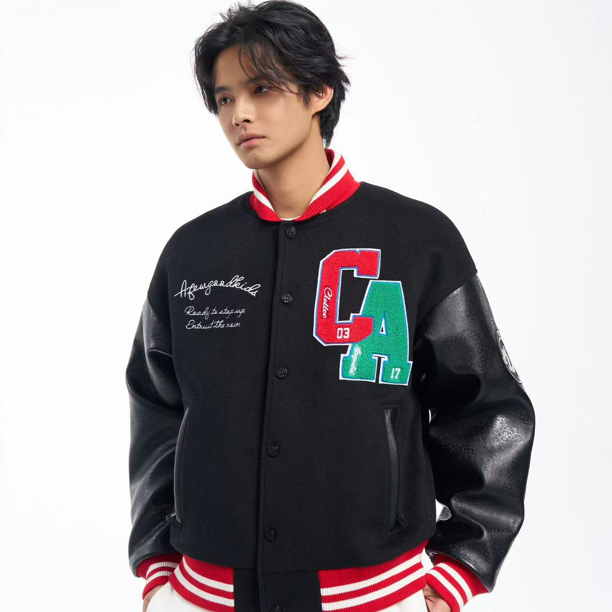 AFGKxCLOTTEE Dragon Pattern Embroidered Wool Varsity Jacket