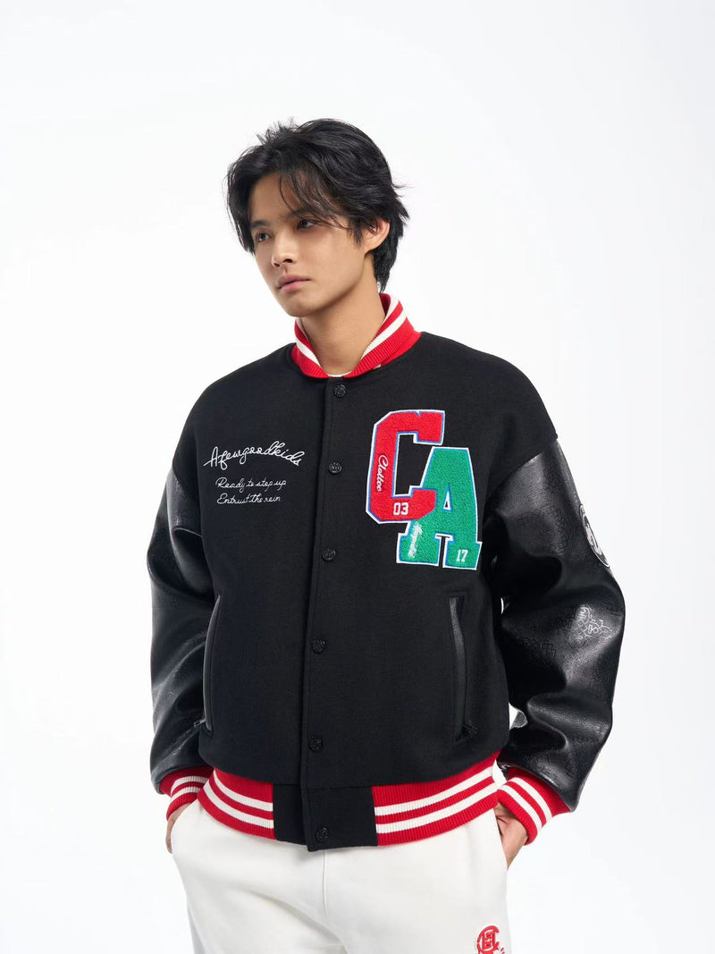 AFGKxCLOTTEE Dragon Pattern Embroidered Wool Varsity Jacket