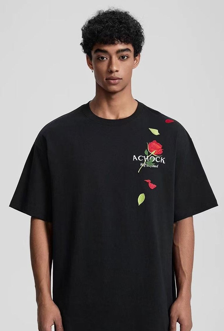 ACHOCK Rose Embroidered Short-sleeve T-shirt