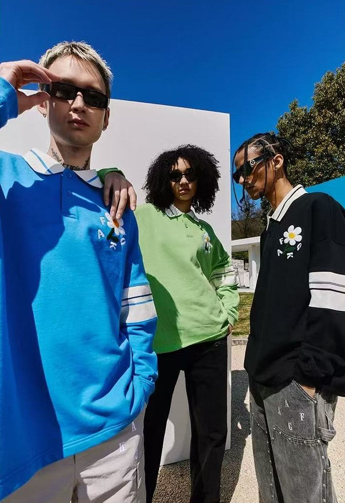 AFGK Small Flower Long-sleeve Polo T-shirt