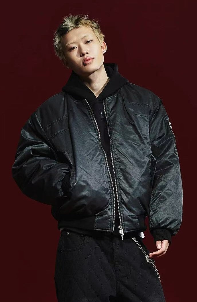 REMEDY Pleated Quilted  Bomber Jacket