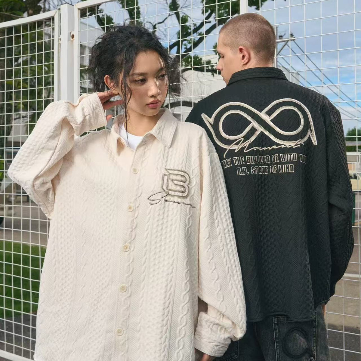 BIPOLAR Logo Printed Textured Long-sleeve Shirts