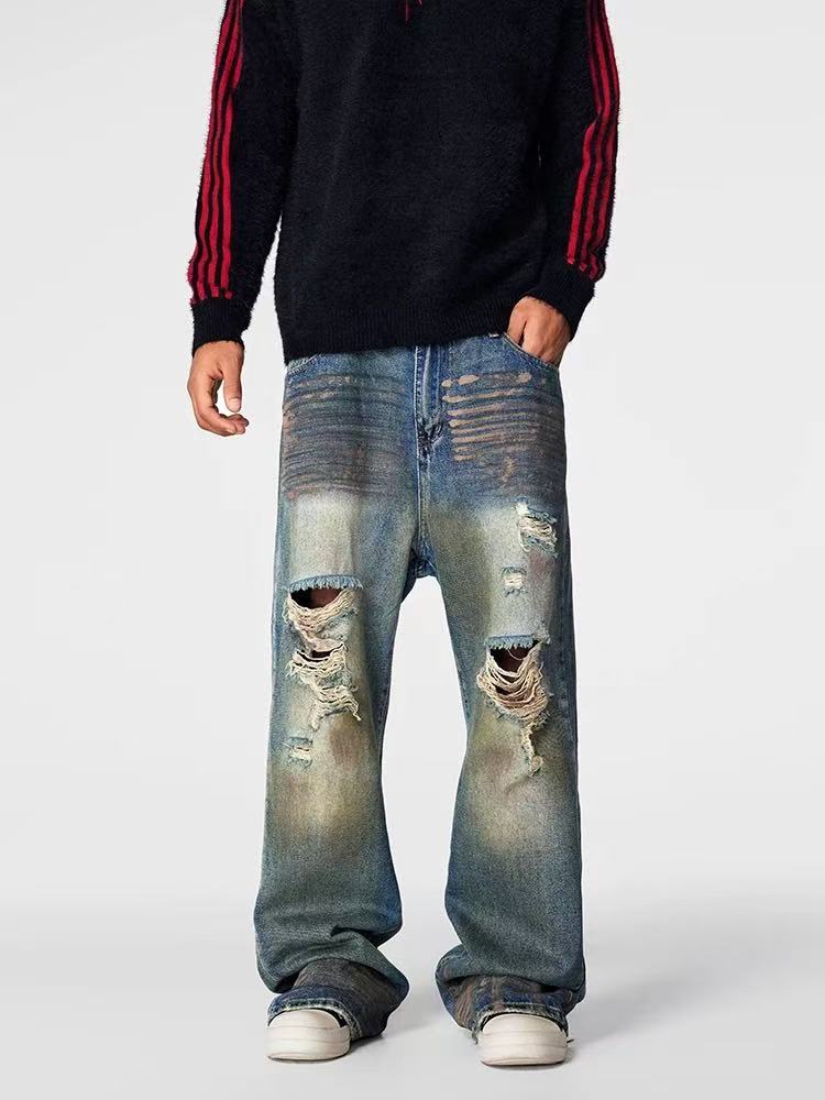 ACHOCK Retro Distressed Straight Leg Jeans