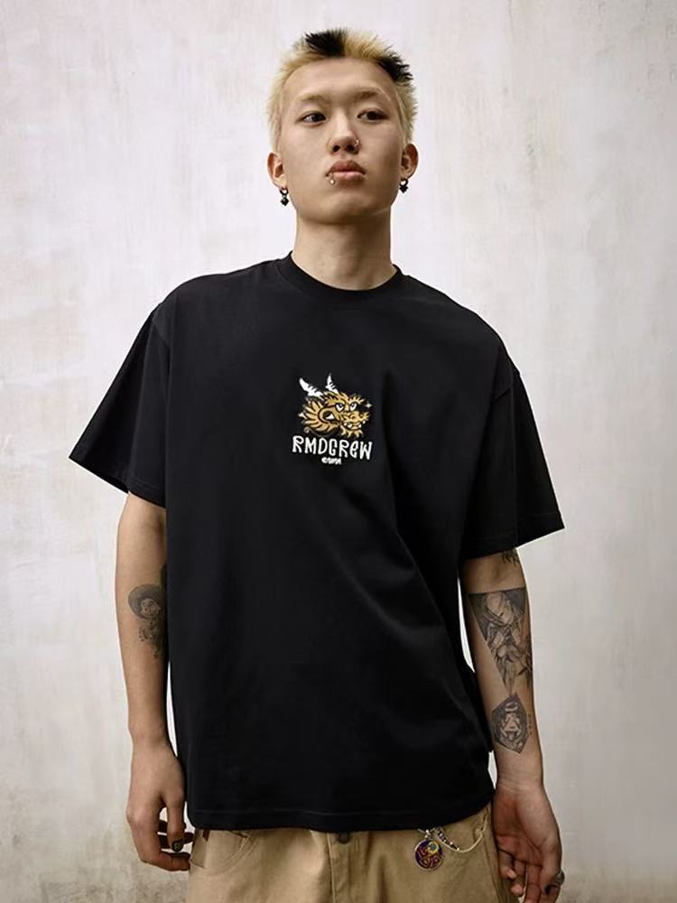 REMEDY Cartoon Dragon Print Short-sleeve T-shirt