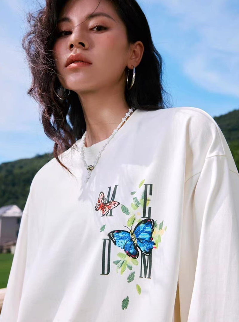 MEDM Butterfly Printed Long-sleeve T-shirt
