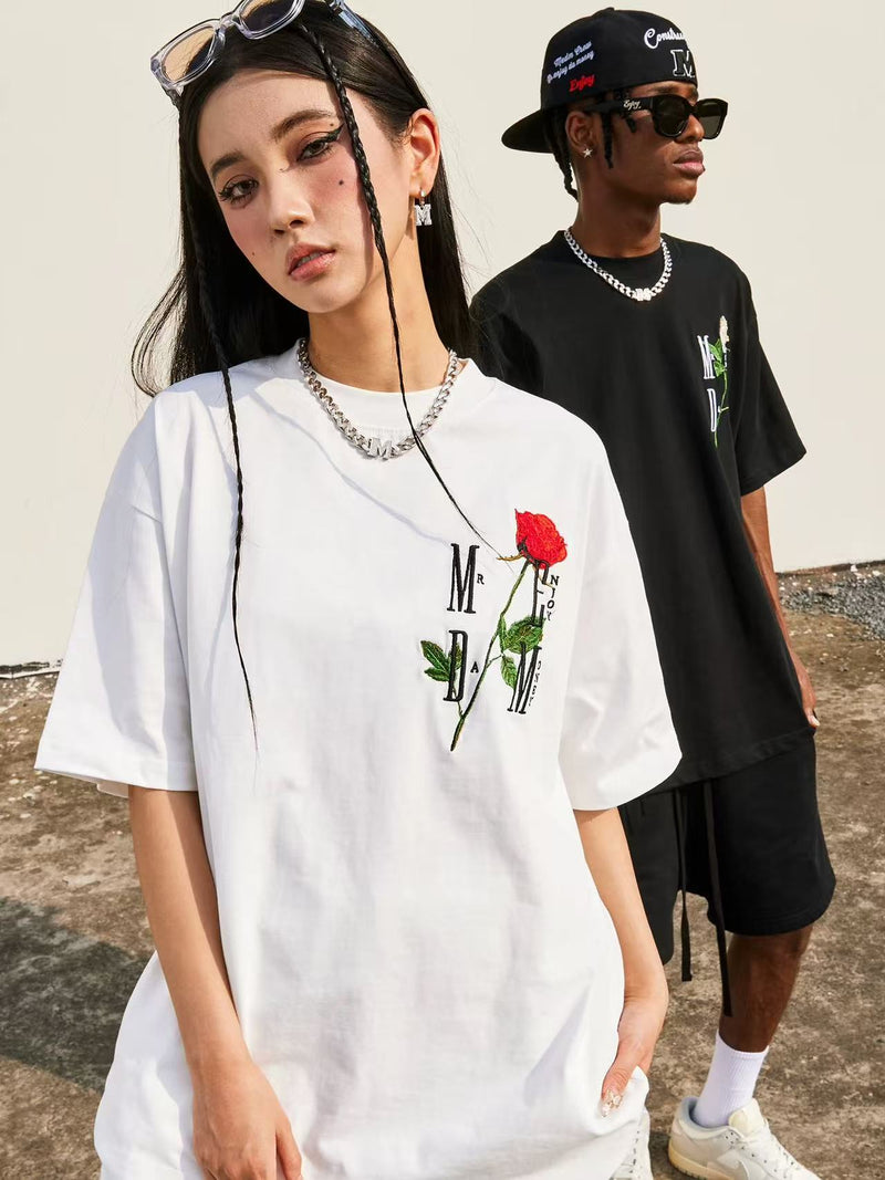 MEDM Rose embroidery Short-sleeved T-shirt
