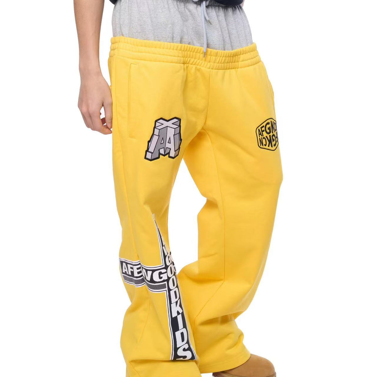 AFGK Fake Two Piece Double Waist Drawstring Bootcut Sweatpants