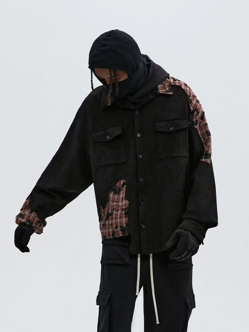 ATRY  Destructive Plaid Patchwork Irregular Jacket