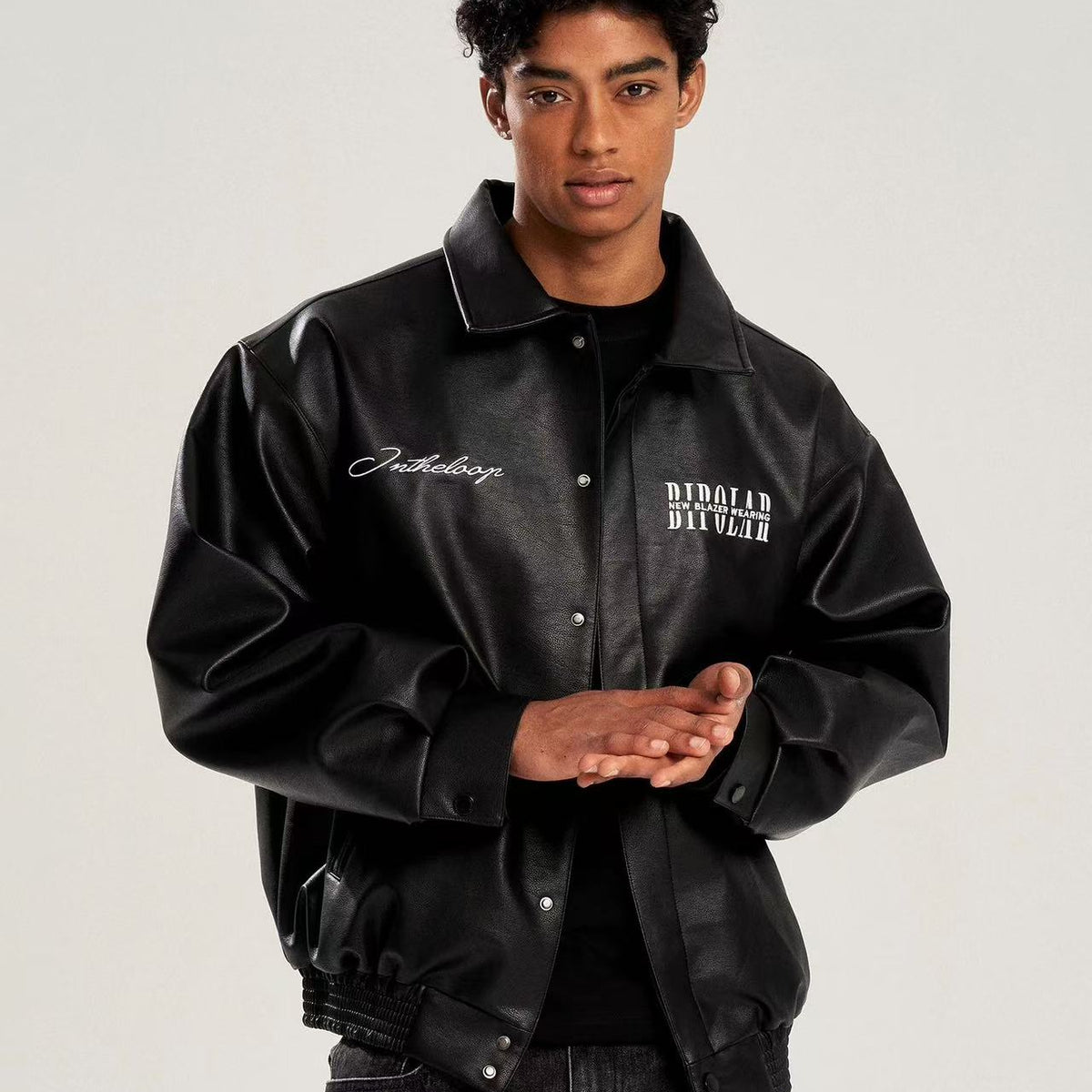 BIPOLAR Logo Embroidered Leather Jacket