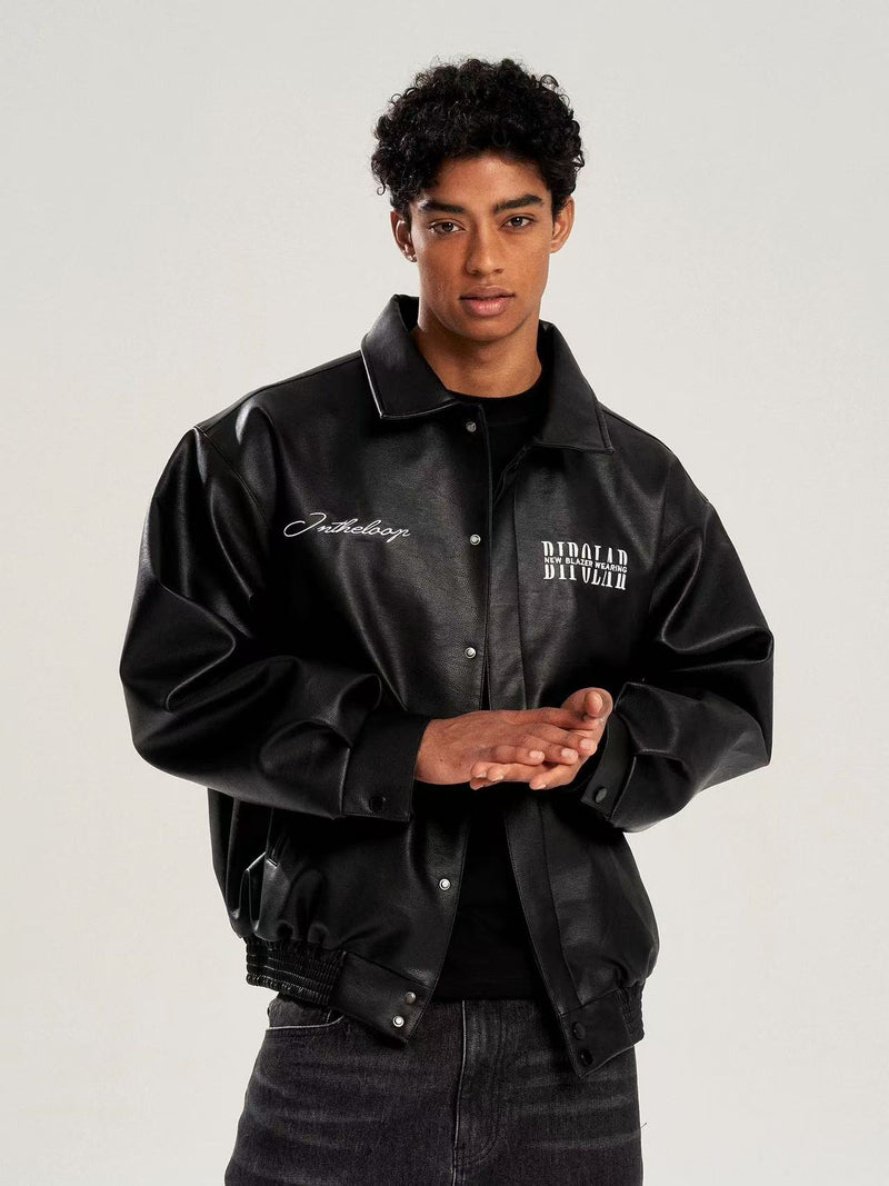 BIPOLAR Logo Embroidered Leather Jacket