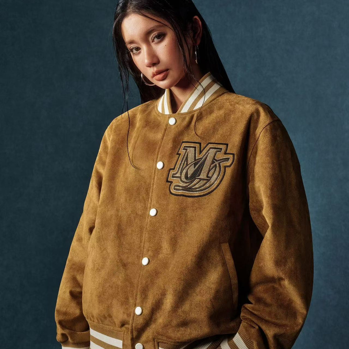 MEDM Suede Diamond-patterned Baseball Jacket