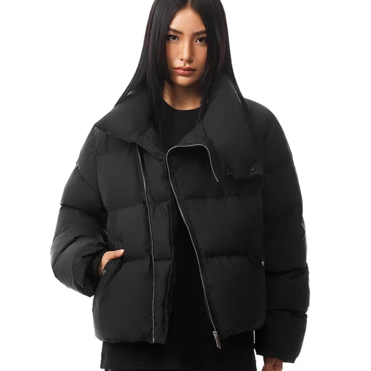 FDR Diagonal Zipper Stand Collar Down Jacket (For Women)