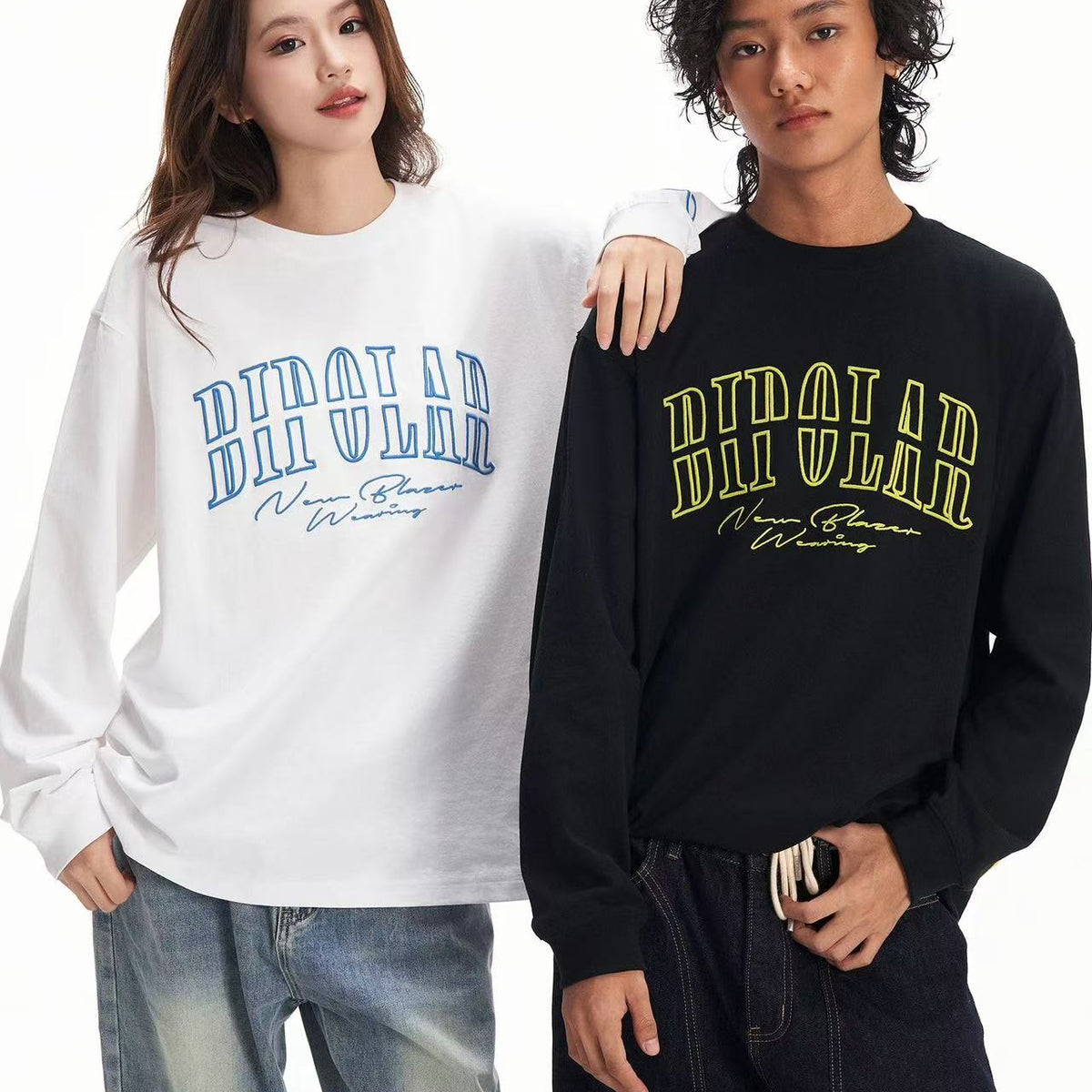 BIPOLAR Basic Embroidered Long-sleeved T-shirt