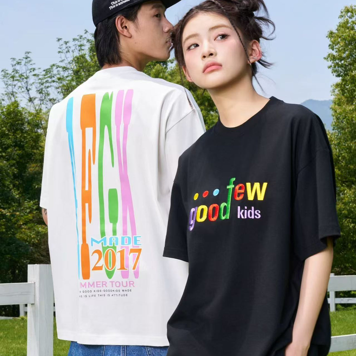 AFGK Contrast Color Printed Letter LOGO T-shirt