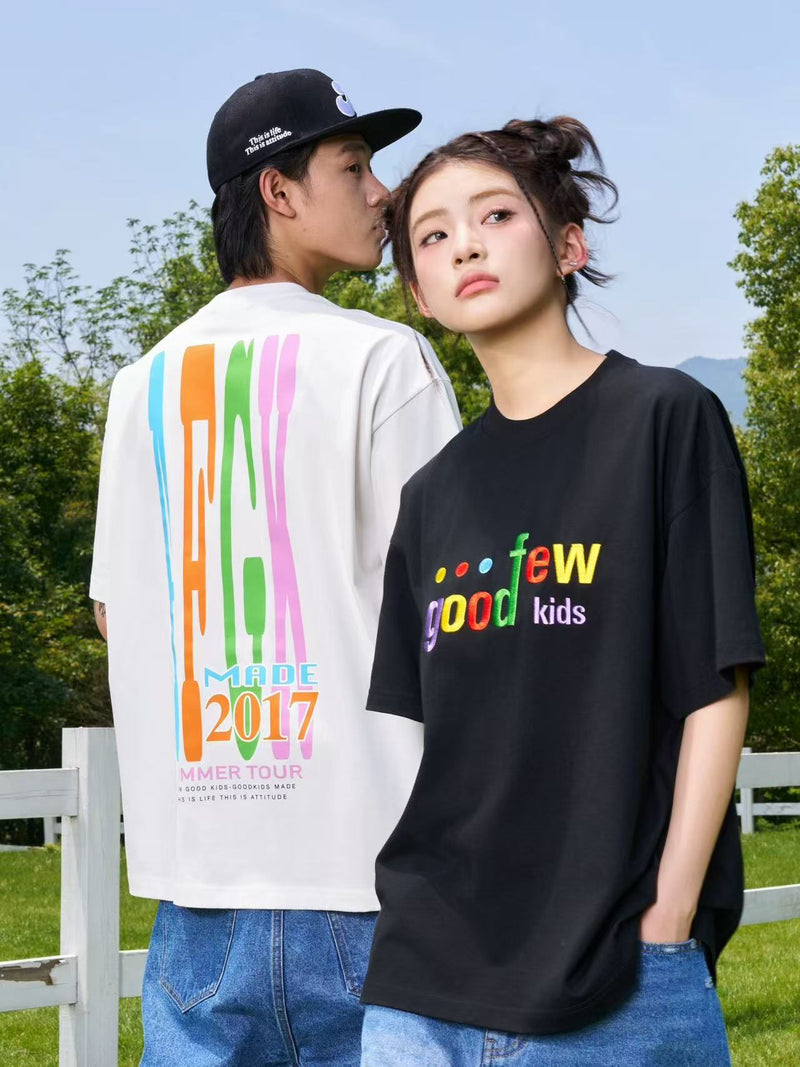 AFGK Contrast Color Printed Letter LOGO T-shirt