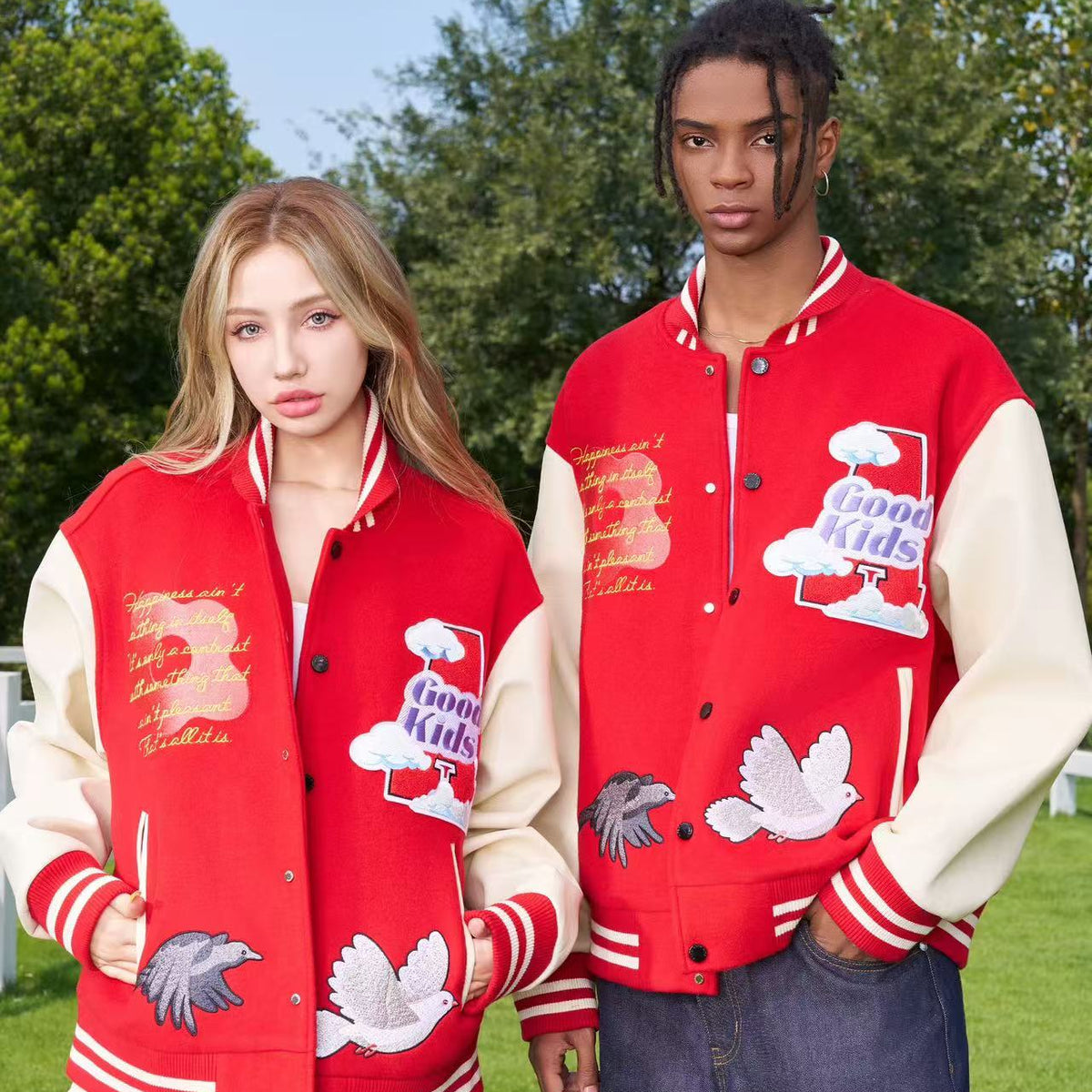 AFGK Dove Embroidered Baseball Jacket