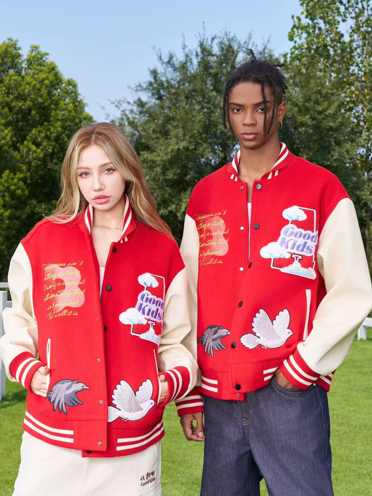 AFGK Dove Embroidered Baseball Jacket