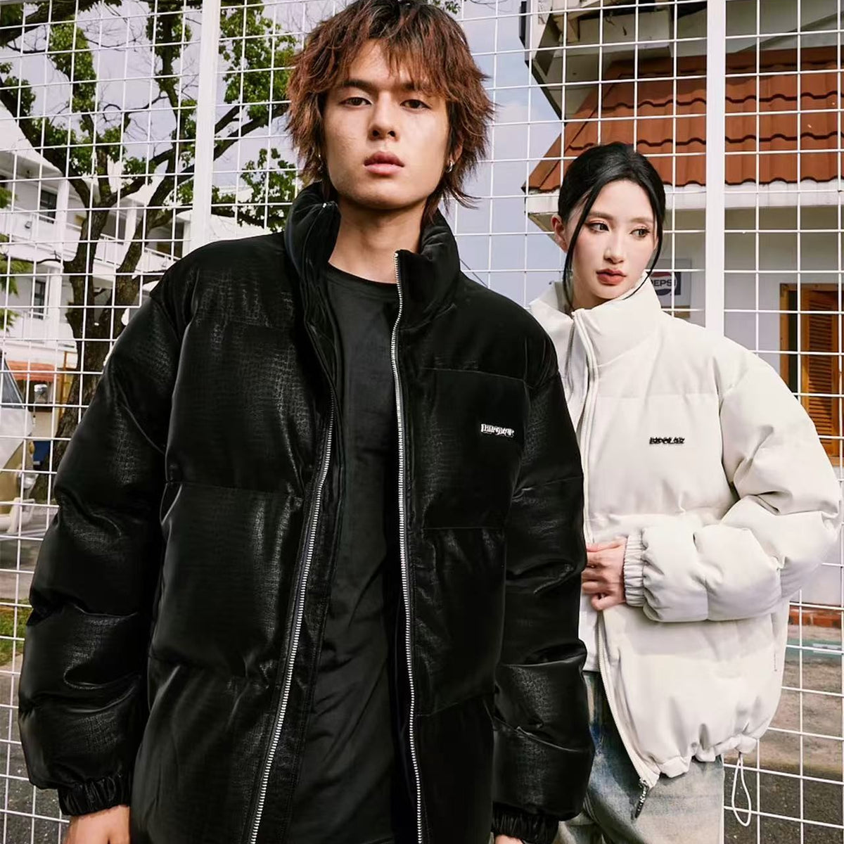 BIPOLAR Crocodile Pattern Metal Logo Cotton Jacket