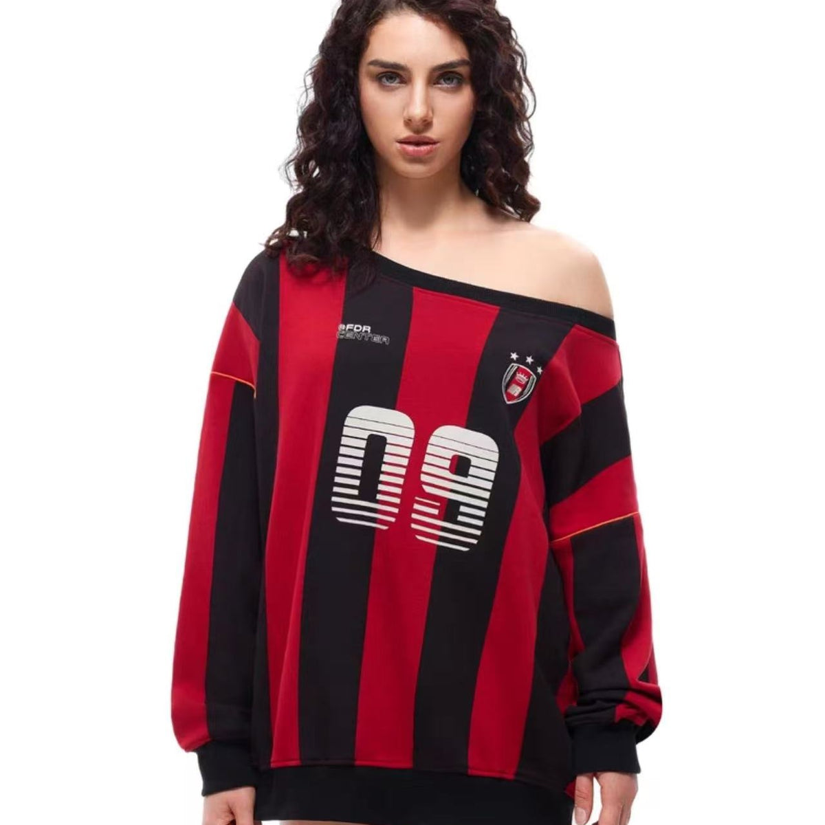 FDR 09 Printed Striped Off-shoulder Sweatshirt (For Women)