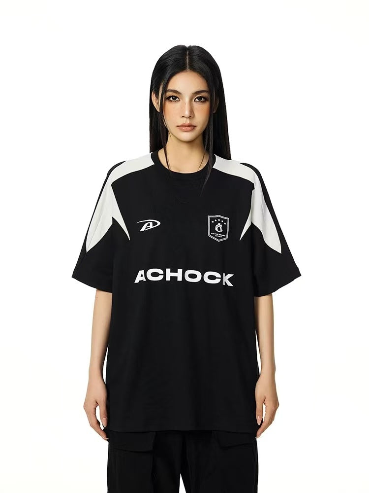 ACHOCK Casual Basic Patchwork Contrasting Color T-shirt