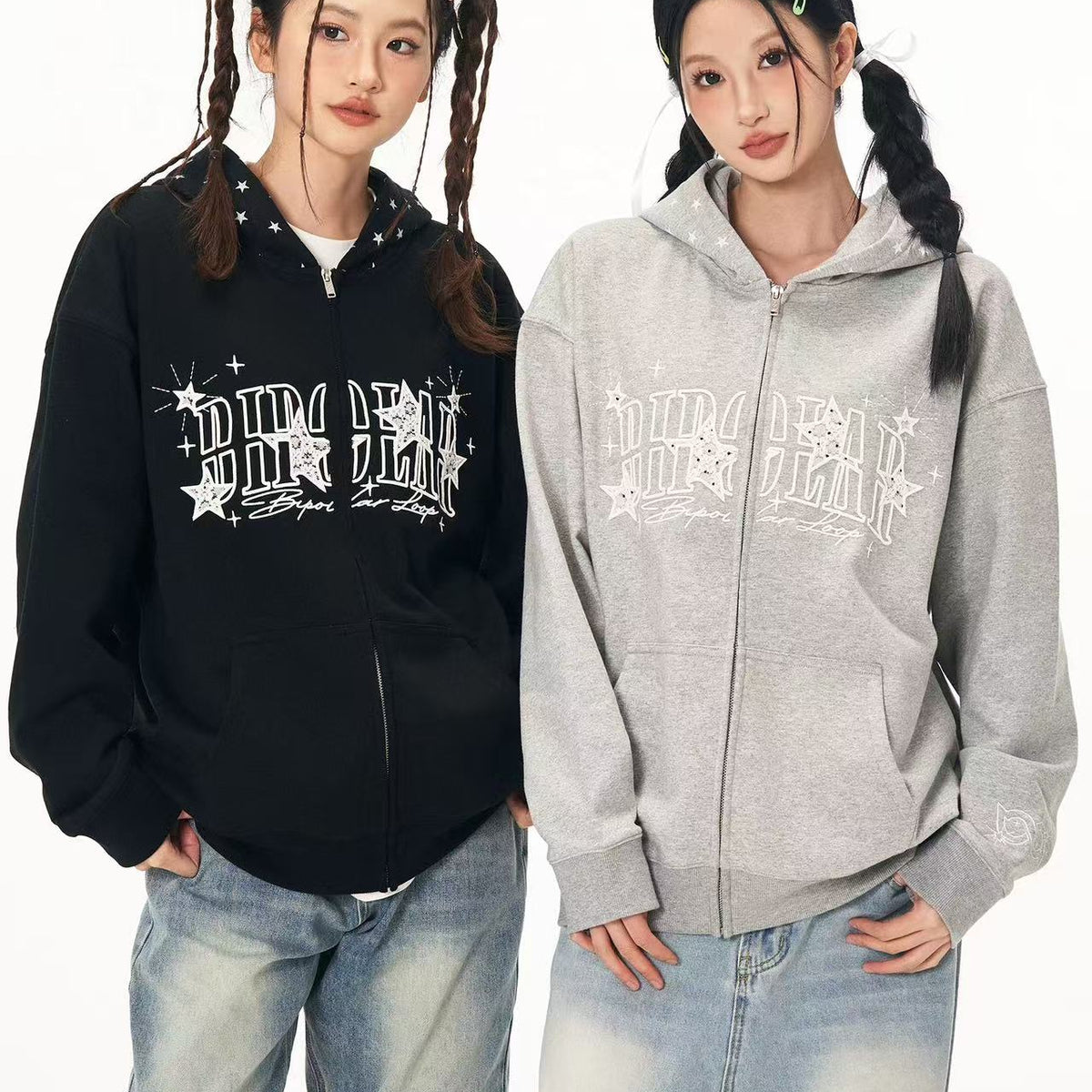 BIPOLAR Star Hooded Cardigan Sweatshirt