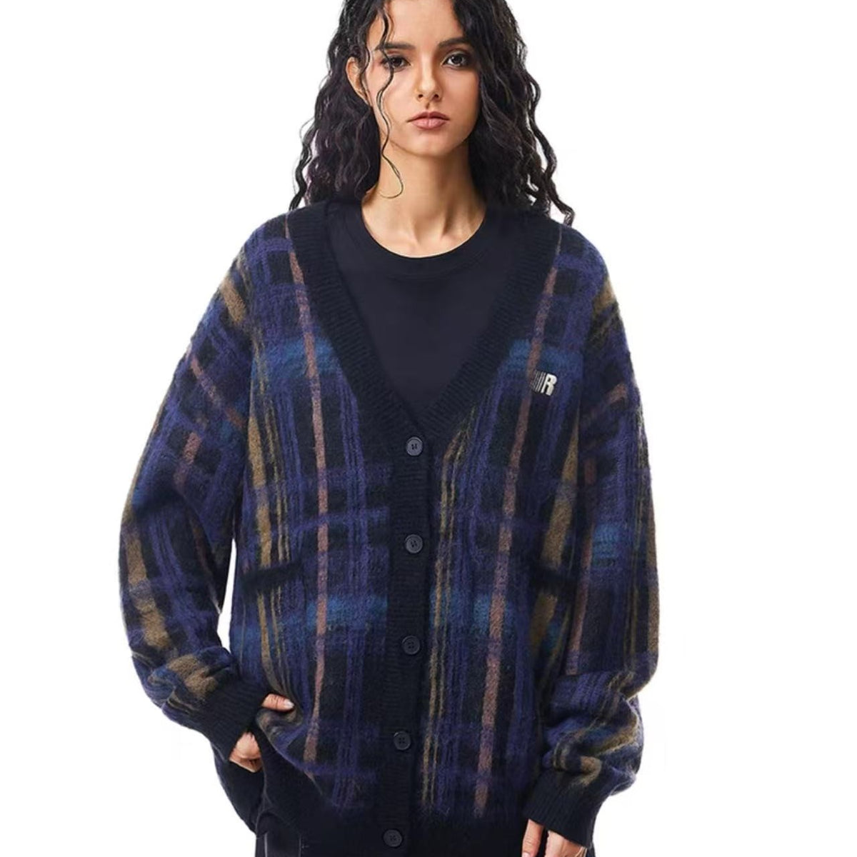 FDR Retro V-neck Plaid Sweater Jacket