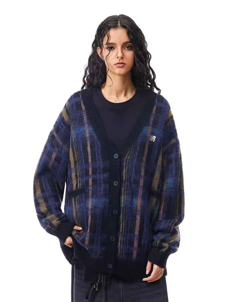 FDR Retro V-neck Plaid Sweater Jacket