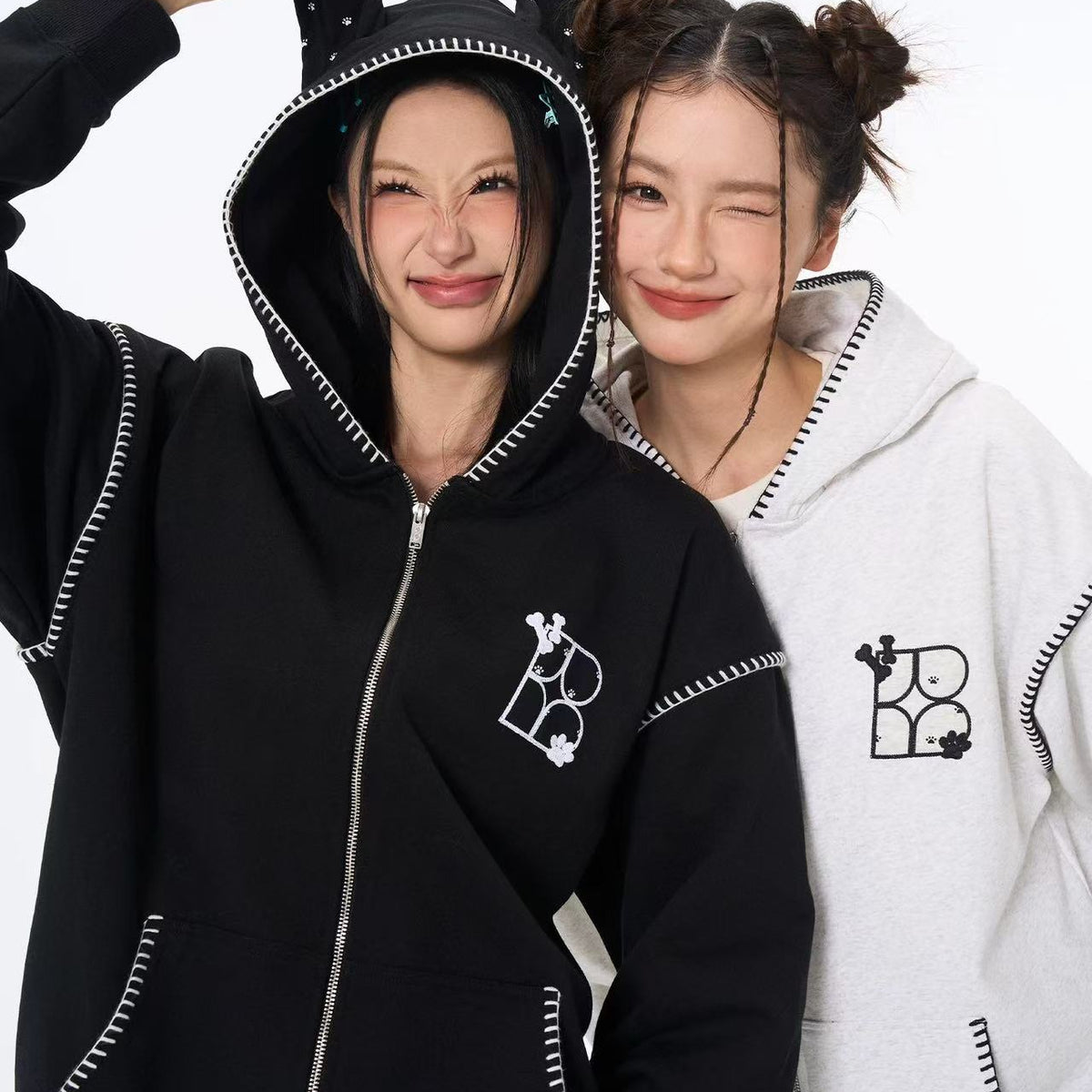 BIPOLAR Dog Ear Patch Zipper Hoodie