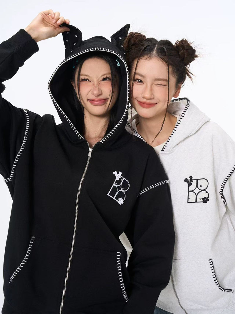 BIPOLAR Dog Ear Patch Zipper Hoodie