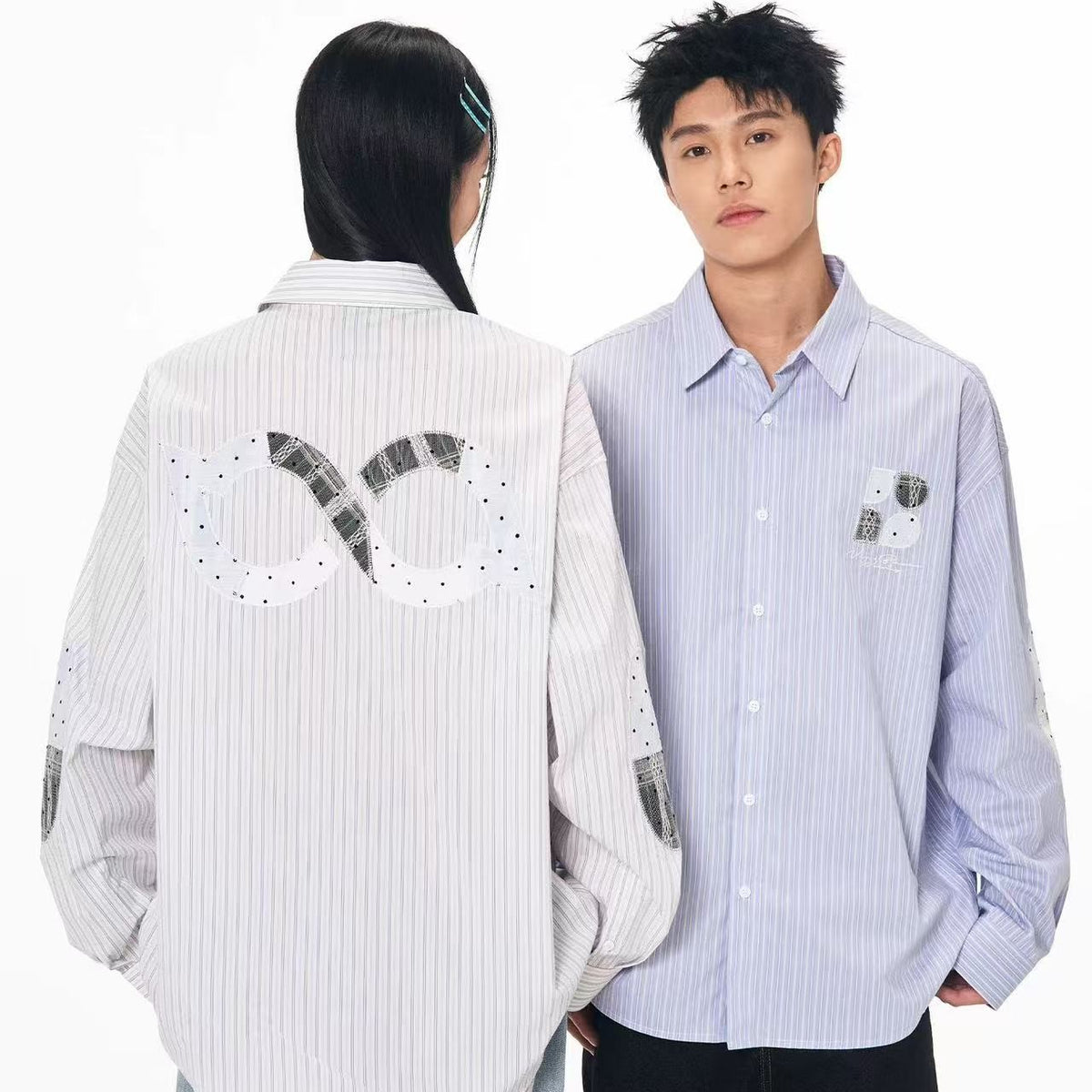 BIPOLAR Lace Plaid Patchwork Striped Polo Shirts