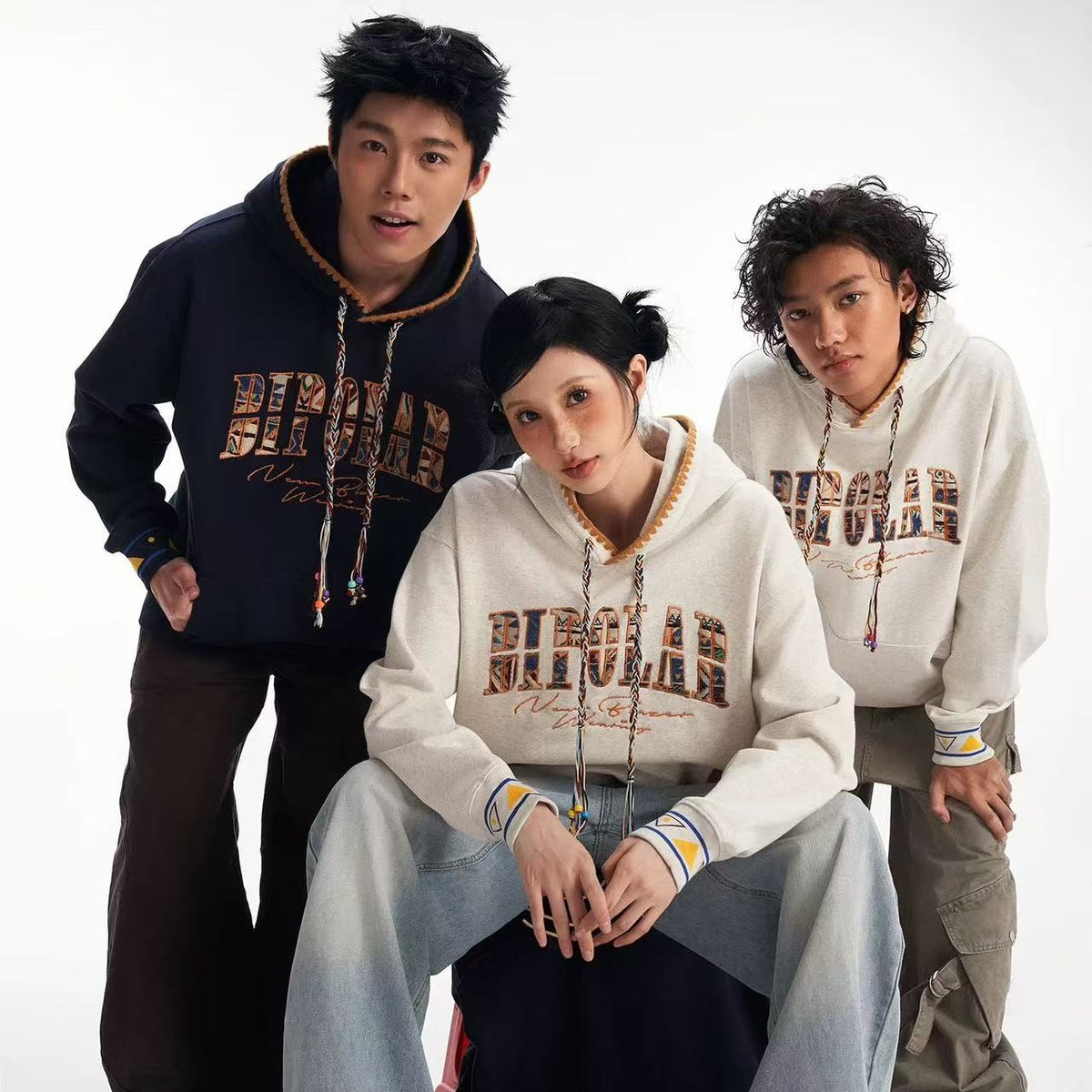 BIPOLAR Ethnic Style Patchwork Embroidery Hoodie