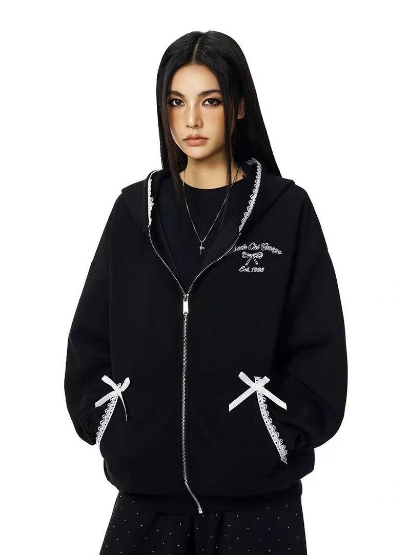 ACHOCK Lace Patchwork Cardigan Sweatshirt