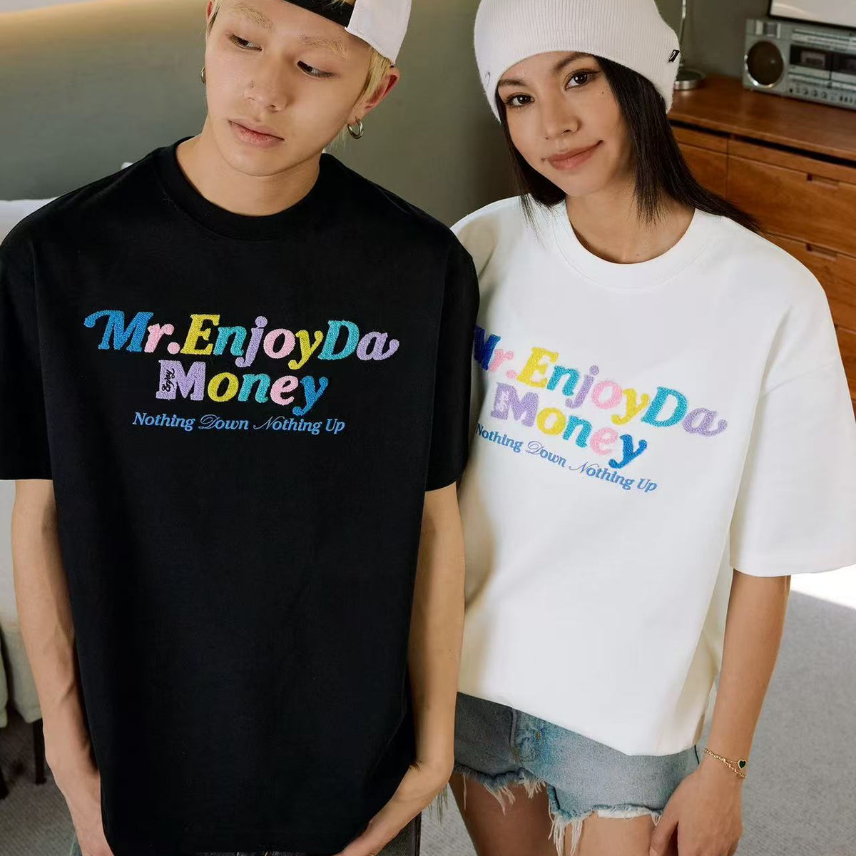 MEDM Macaron Color Letters Towel Embroidered Short Sleeve T-Shirt