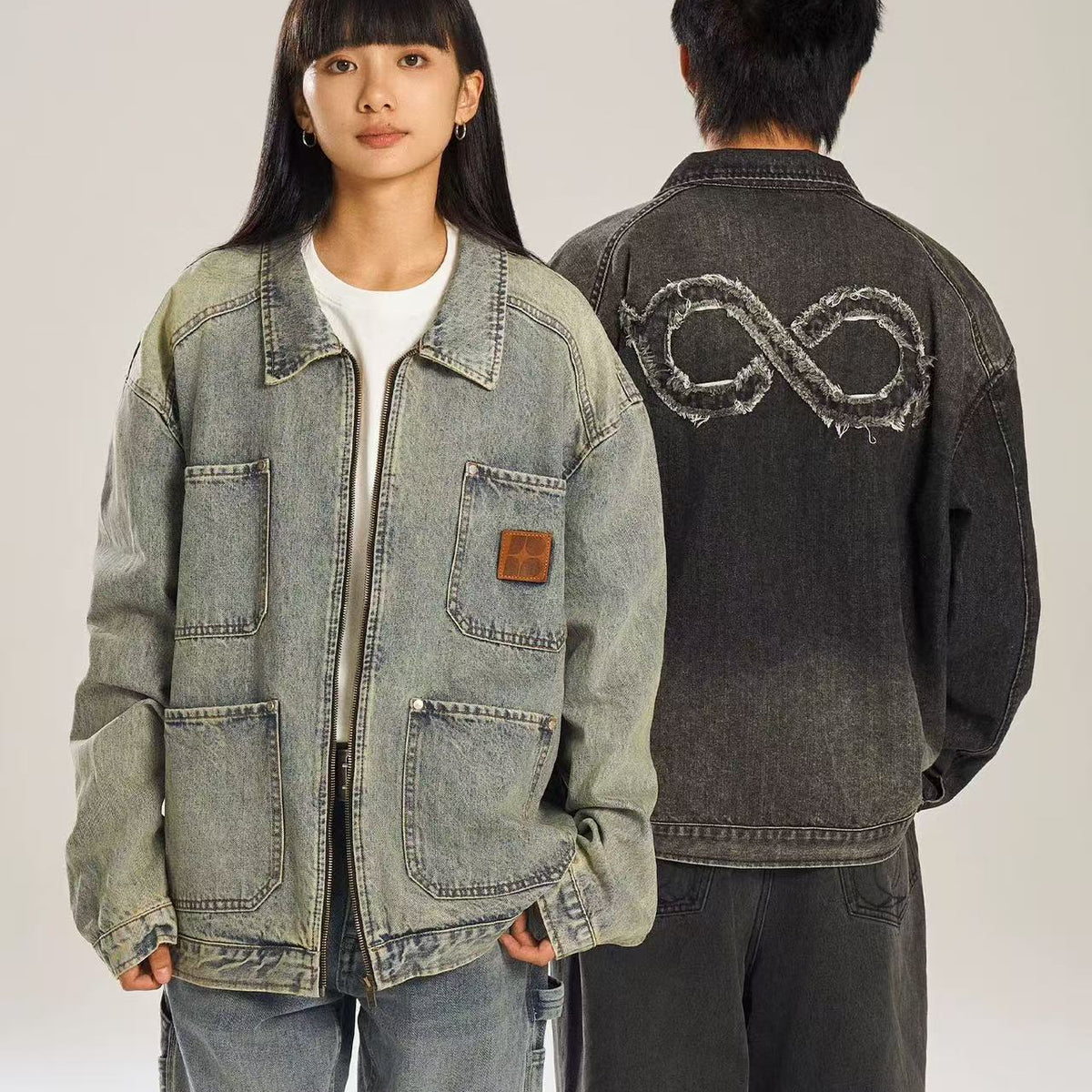 BIPOLAR Retro Distressed Design Washed Denim Jacket
