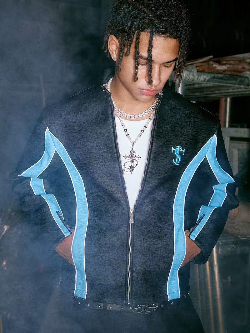 STK Vintage Striped Racing Leather Jacket