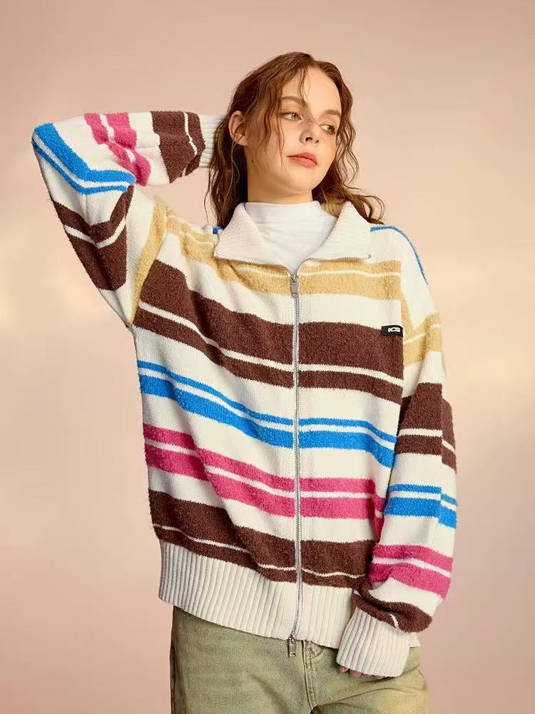 ICONSLAB Rainbow Stripe Cardigan Sweater