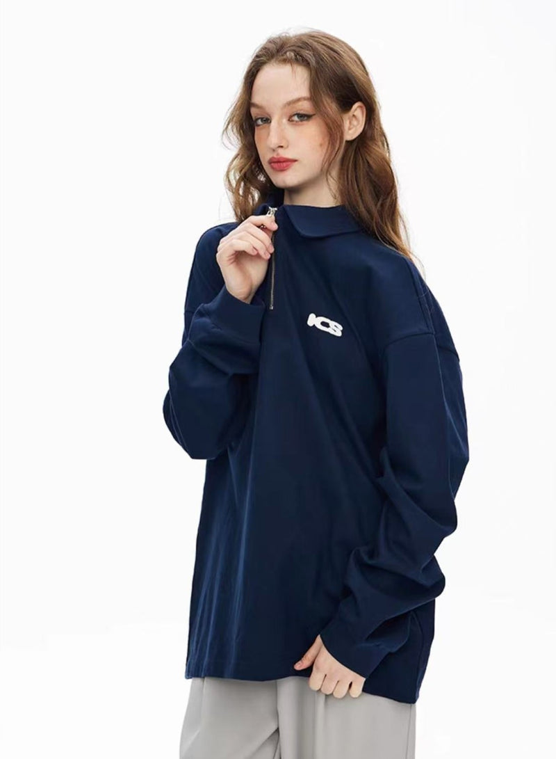 ICONSLAB Monogram Half-zip Long-sleeve Polo Shirt