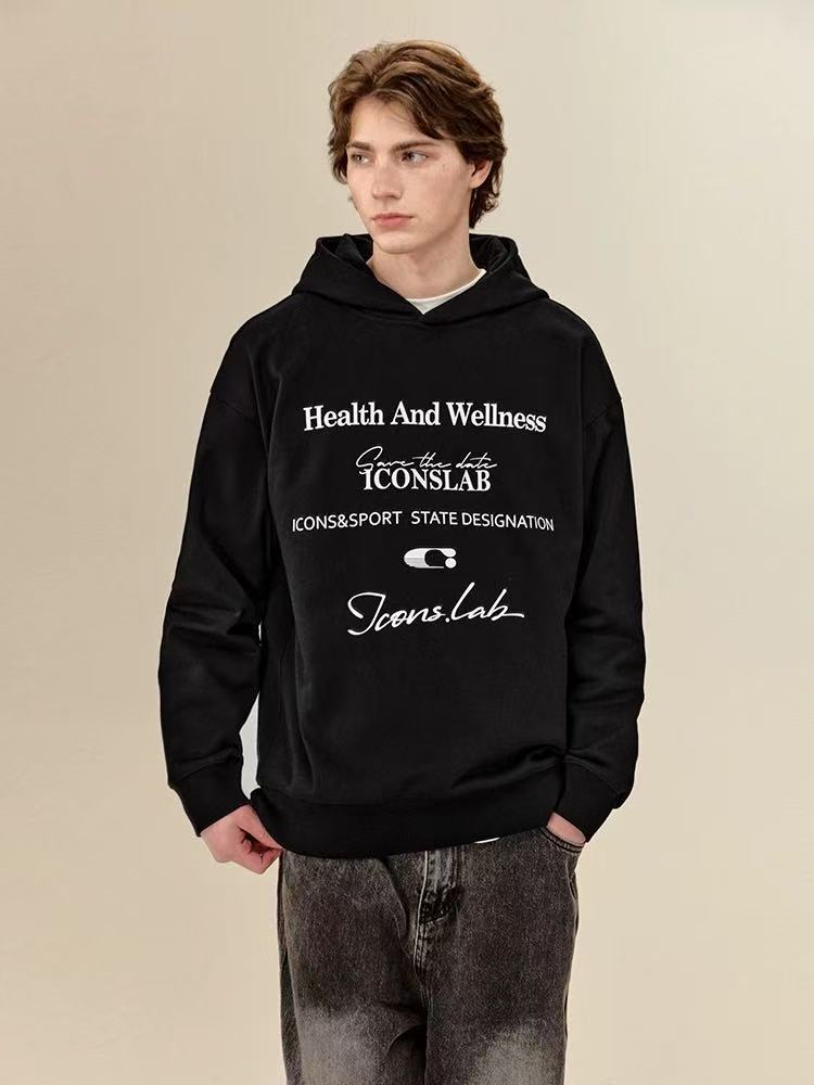 ICONSLAB Retro Handwritten Letters Printed Hoodie