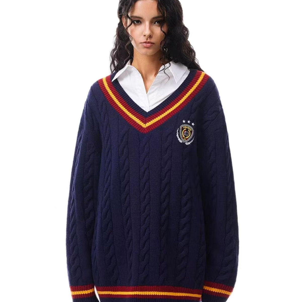 FDR V-neck badge knitted sweater