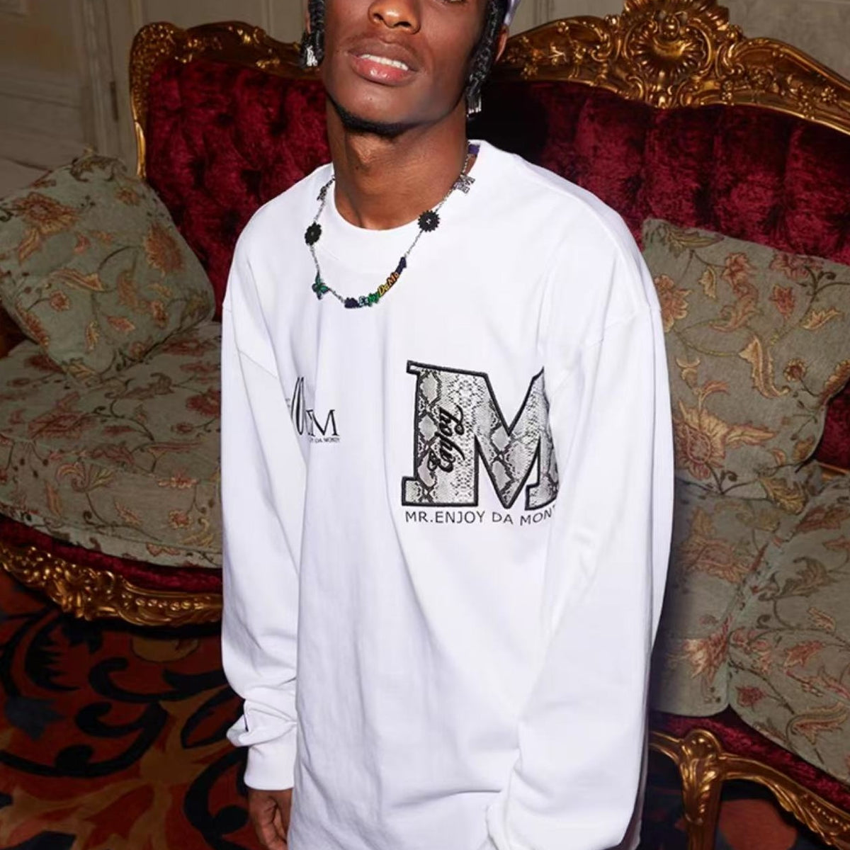 MEDM Snake Print Lettering Top Long-sleeve T-shirt